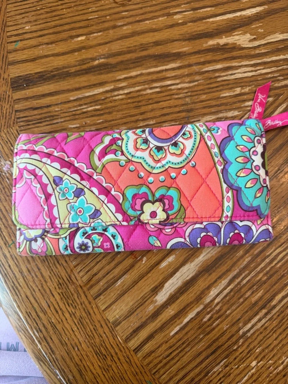 Vera Bradley Quilted Wristlet in Bright Pink Multi Paisley - Picture 1 of 9